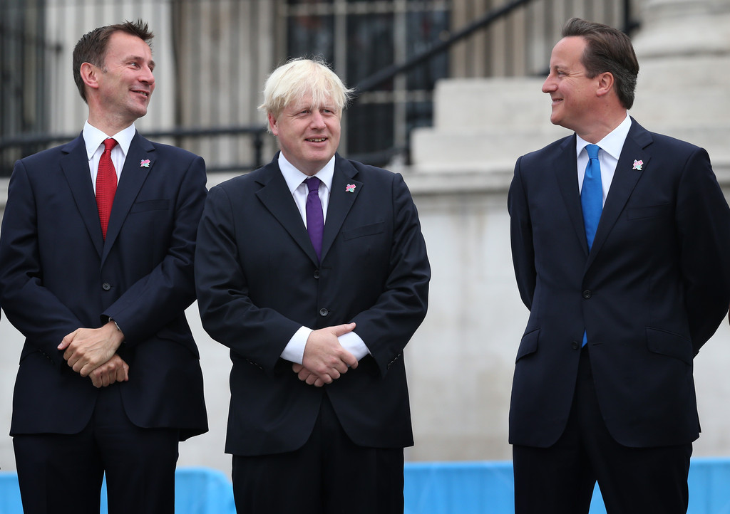 Jeremy, as Culture Secretary, with the then Mayor of London Boris Johnson and the then Prime Minister David Cameron in 2012 at the Olympics. (Source: PA)