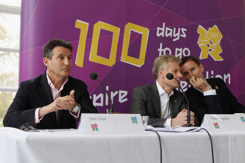 Jeremy with Lord Seb Coe and Lord Paul Deighton in 2012 (Source: Getty Images)