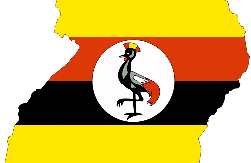 Outline of map of Uganda, with Ugandan flag overlayed